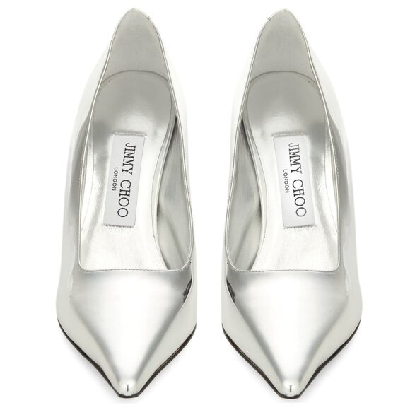 Jimmy Choo IXIA 95MM Mirrored Silver Metallic Leather Pointed Toe Heel Pumps - Picture 10 of 13